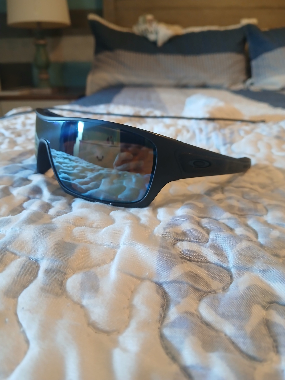 Oakley Men's Sport Sunglasses - Black Frame with Blue Mirrored Lenses